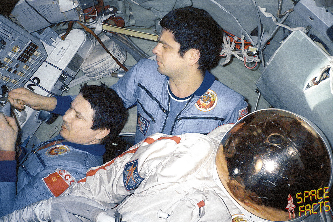 Leonid Kizim and Vladimir Soloviyov at the EVA control panel