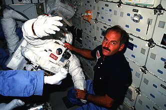 van Hoften onboard Space Shuttle