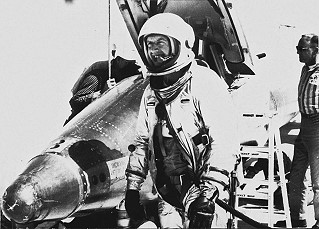 Joe Walker has just exited from X-15 no. 3. This was the fourth astronaut qualification flight in the X-15 program. 