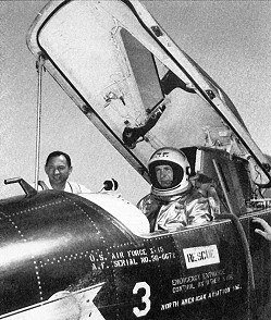 Joe Engle before exiting the cockpit of X-15 no. 3 after landing on 29 June 1965.