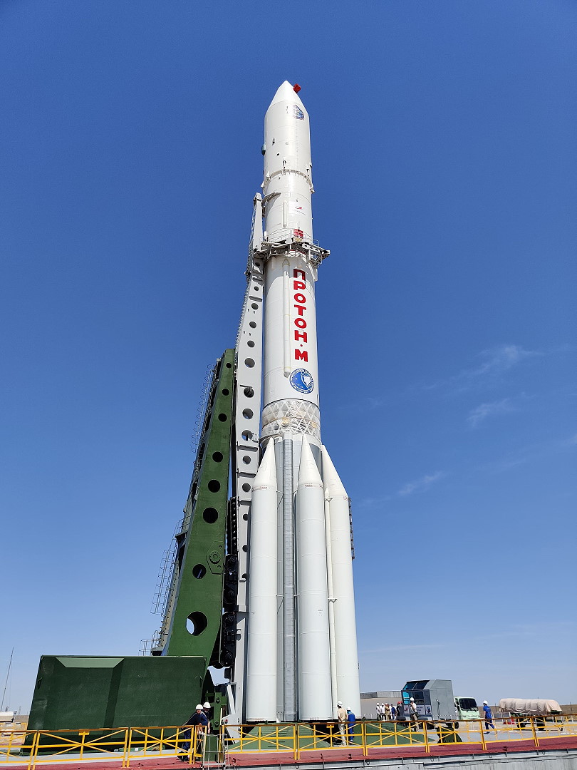 Proton rocket with Nauka on top on the launch pad